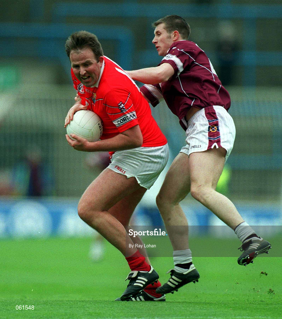 29 April 2001; Colin Corkery of Cork in action against Derek Heavin of Westmeath during the Allianz GAA National Football League Division 2 Final match between Westmeath and Cork at Croke Park in Dublin. Photo by Ray Lohan/Sportsfile