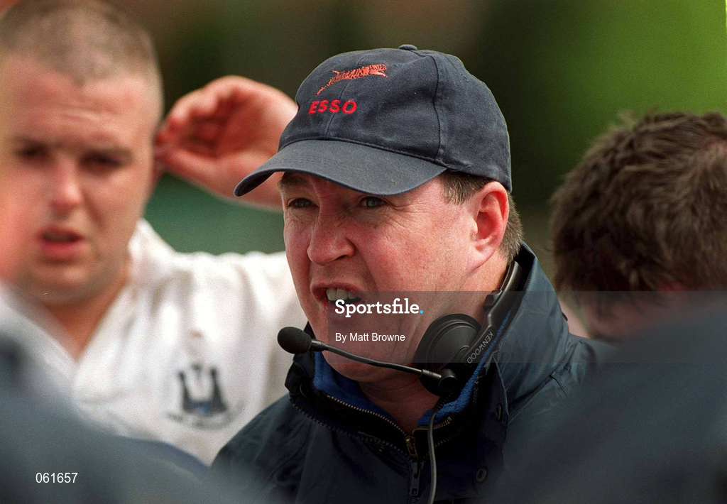 29 April 2001; Cork Constitution coach Brian Hickey speaks to his players at half-time during the AIB All-Ireland League Rugby Division 1 match between Clontarf and Cork Constitution at Castle Avenue in Dublin. Photo by Matt Browne/Sportsfile