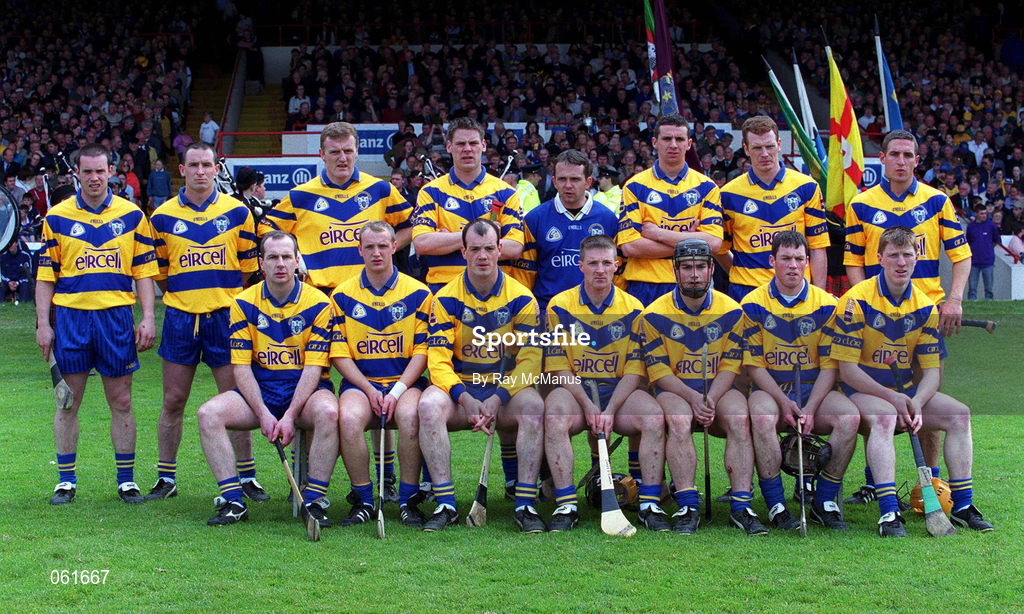 6 May 2001; The Clare team before the Allianz National Hurling League Final match between Tipperary and Clare at the Gaelic Grounds in Limerick. Photo by Ray McManus/Sportsfile