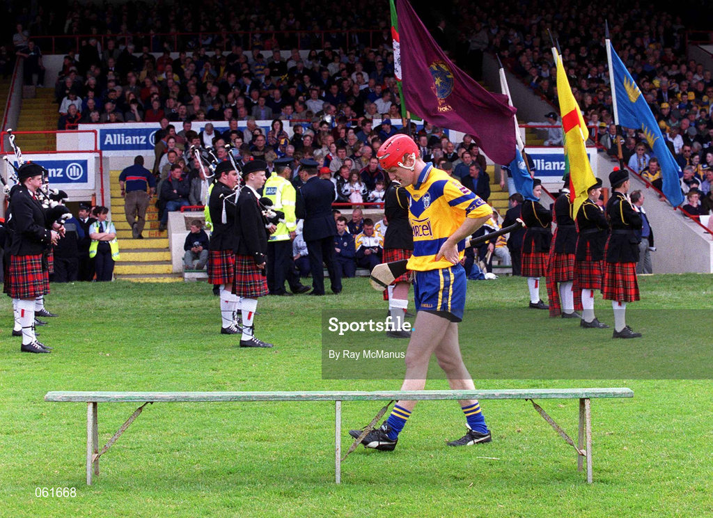 6 May 2001; Clare captain Brian Lohan awaits the taking of the official team photograph before the Allianz National Hurling League Final match between Tipperary and Clare at the Gaelic Grounds in Limerick. Photo by Ray McManus/Sportsfile
