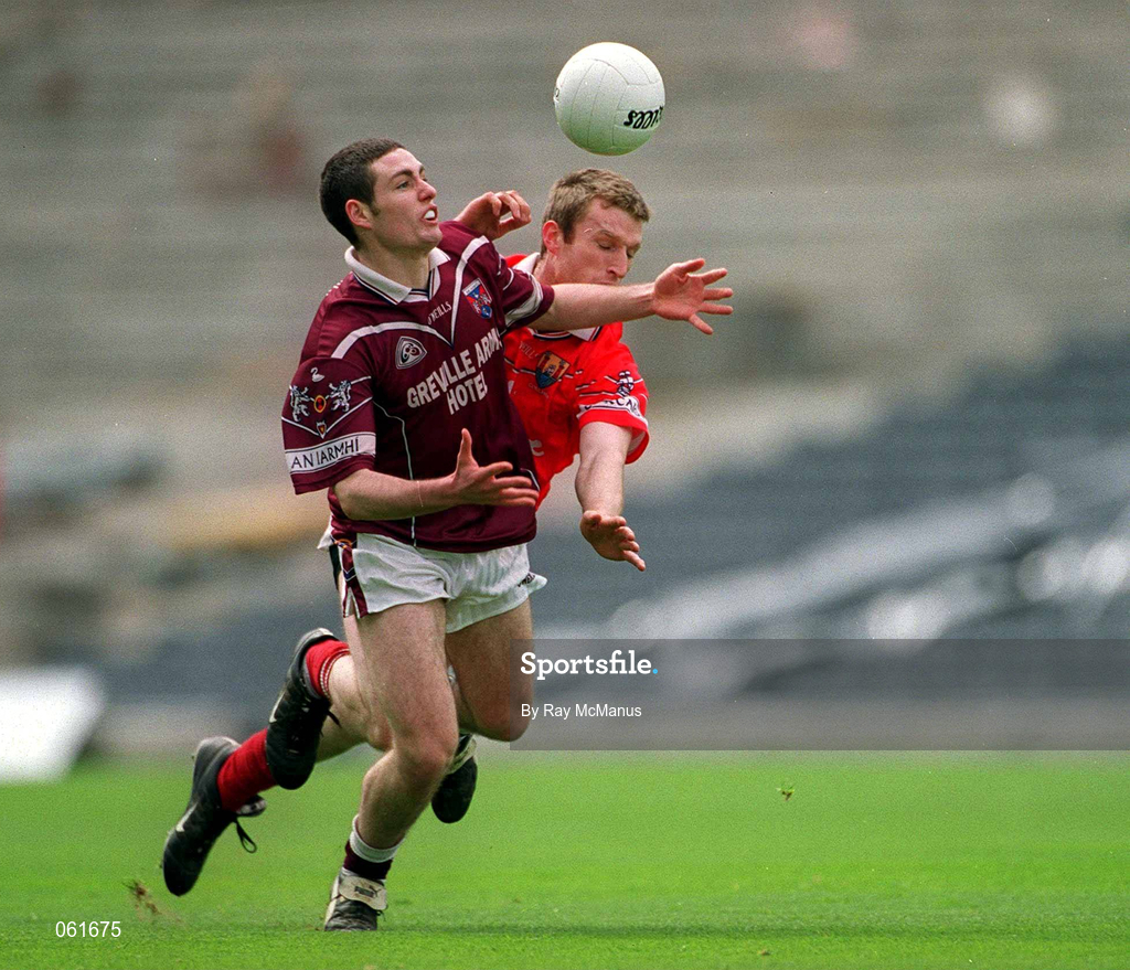 29 April 2001; Fergel Wilson of Westmeath is challenged by Nicholas Murphy of Cork during the Allianz GAA National Football League Division 2 Final match between Westmeath and Cork at Croke Park in Dublin. Photo by Ray McManus/Sportsfile