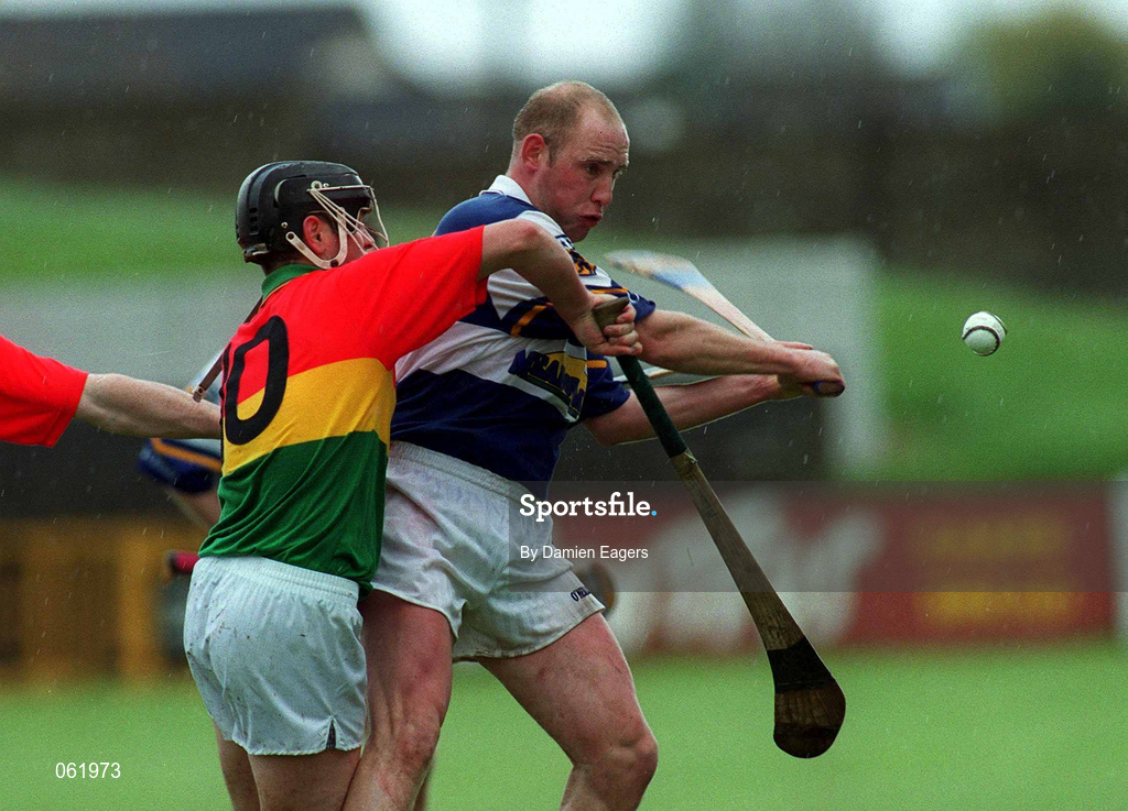 29 April 2001; Declan Conroy of Laois clashes with Michael Slye of Carlow during the Guinness Leinster Senior Hurling Championship Preliminary Round match between Carlow and Laois at Dr Cullen Park in Carlow. Photo by Damien Eagers/Sportsfile