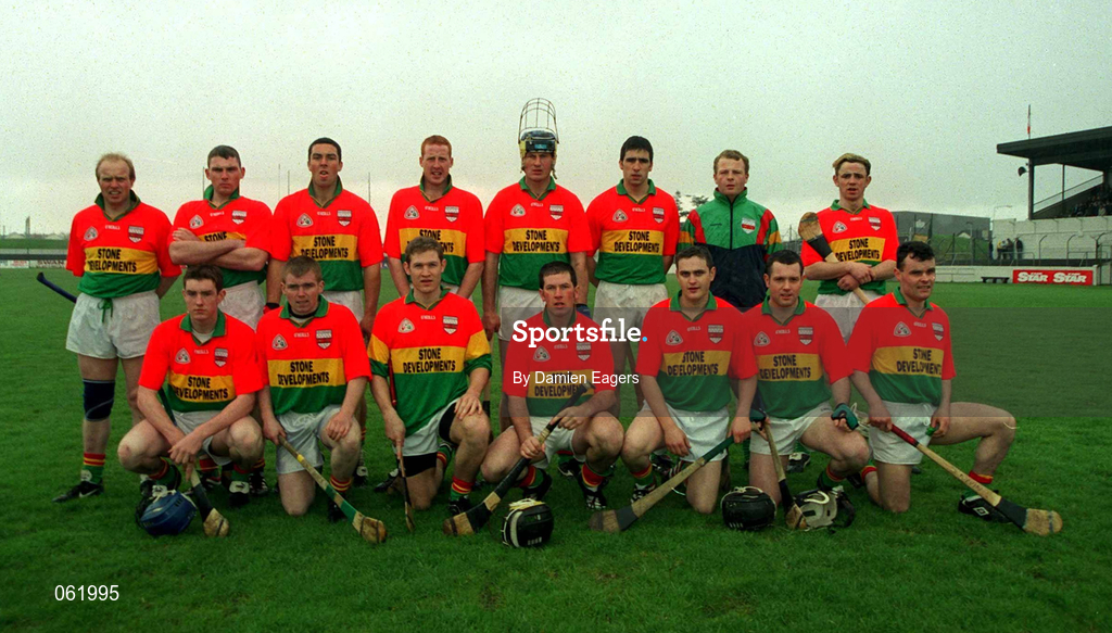 29 April 2001; The Carlow team before the Guinness Leinster Senior Hurling Championship Preliminary Round match between Carlow and Laois at Dr Cullen Park in Carlow. Photo by Damien Eagers/Sportsfile