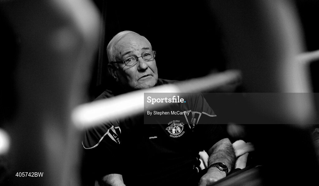 27 February 2010; Trainer Gerry Storey watches on from the blue corner during the 64kg bout between Stephen Donnelly, All Saints, red, and Sonny Upton, Holy Family Golden Gloves. National Mens Elite Championships Semi-Finals - Saturday, National Stadium, Dublin. Picture credit: Stephen McCarthy / SPORTSFILE