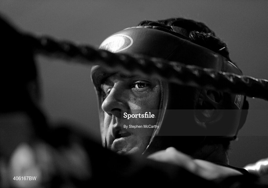 27 February 2010; Paul Courtney, Lucan, between rounds during his 91+kg noivce quarter final with Rafal Bronkal, Eagle. National Mens Elite Championships Semi-Finals - Saturday, National Stadium, Dublin. Picture credit: Stephen McCarthy / SPORTSFILE