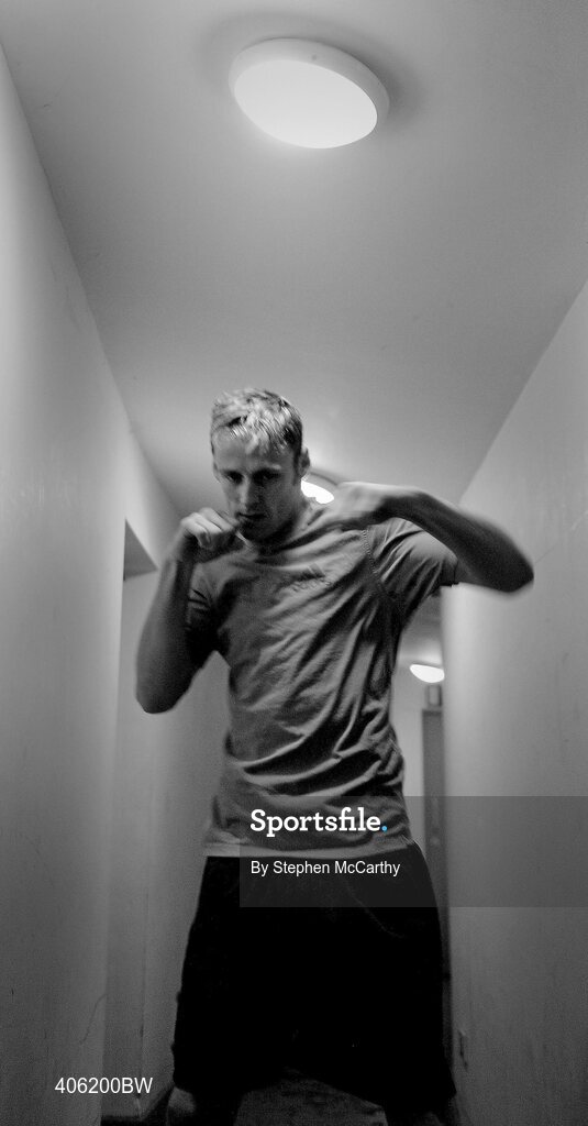 27 February 2010; Roy Sheehan, St Michaels Athy, prepares for his 69kg bout with John Joe Joyce, St Michaels Athy. National Mens Elite Championships Semi-Finals - Saturday, National Stadium, Dublin. Picture credit: Stephen McCarthy / SPORTSFILE