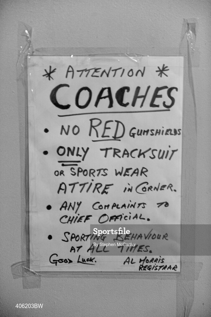 27 February 2010; A general view of a notice to coaches. National Mens Elite Championships Semi-Finals - Saturday, National Stadium, Dublin. Picture credit: Stephen McCarthy / SPORTSFILE