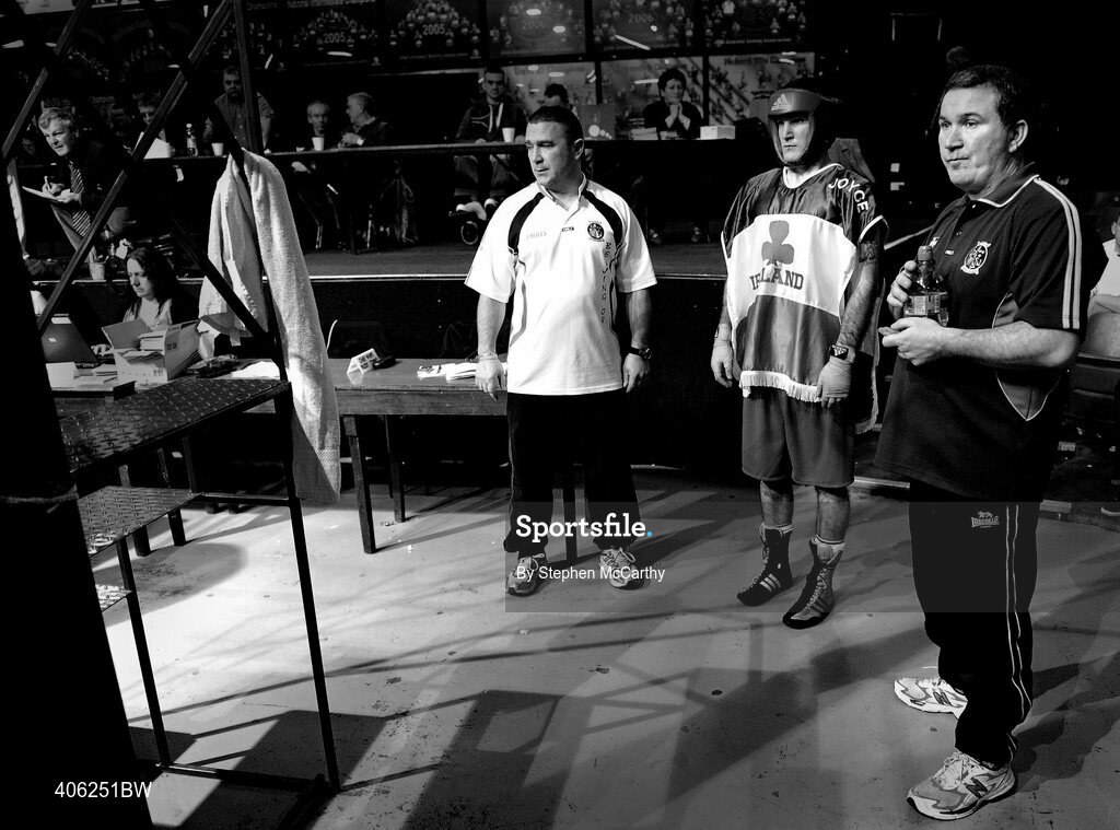 27 February 2010; John Joe Joyce, St Michaels Athy, awaits to enter the ring for his 69kg bout with Roy Sheehan, St Michaels Athy. National Mens Elite Championships Semi-Finals - Saturday, National Stadium, Dublin. Picture credit: Stephen McCarthy / SPORTSFILE