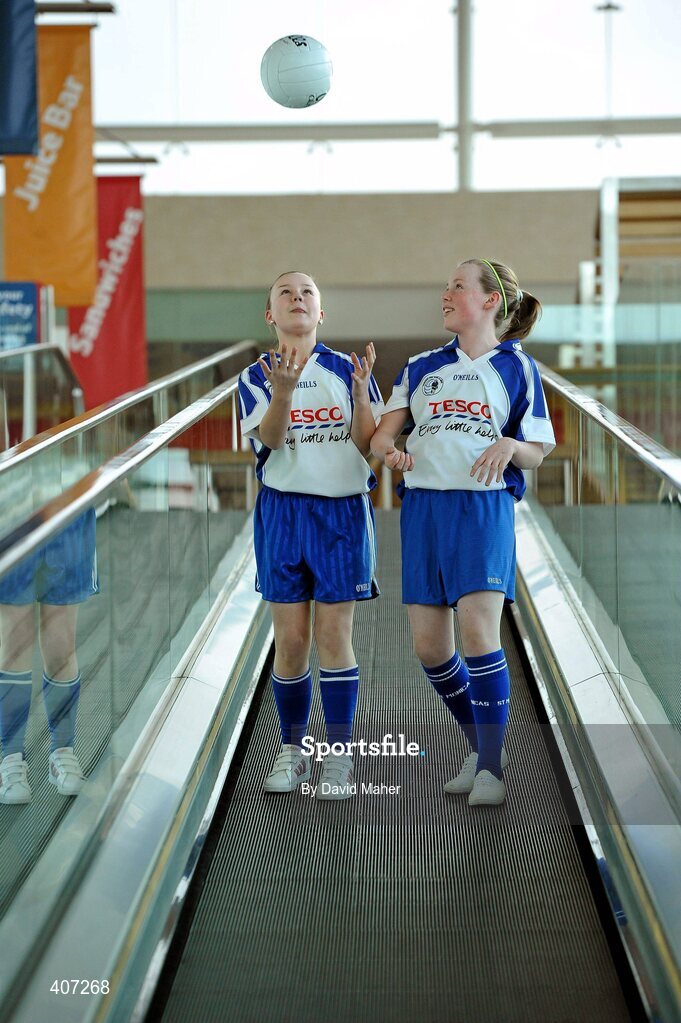 8 March 2010; Tesco were today announced as the new sponsor of the All-Ireland Post Primary Schools competitions for both the Senior and Junior grades. Pictured are schoolgirls Sarah Cowzer, left, and Louise Whelan. Tesco, Clarehall, Dublin. Picture credit: David Maher / SPORTSFILE