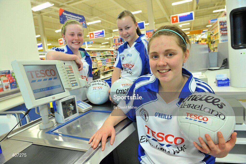 8 March 2010; Tesco were today announced as the new sponsor of the All-Ireland Post Primary Schools competitions for both the Senior and Junior grades. Pictured are schoolgirls, left to right, Louise Whelan, Sarah Cowzer and Lesley Carroll. Tesco, Clarehall, Dublin. Picture credit: David Maher / SPORTSFILE