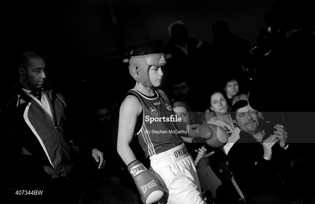 5 March 2010; Katie Taylor, Bray, Ireland, makes her way to the ring for her womens 60kg special bout with Julia Tsyplakova, Ukraine. National Men's & Women's Elite National Championships 2010 Finals - Friday, National Stadium, Dublin. Picture credit: Stephen McCarthy / SPORTSFILE