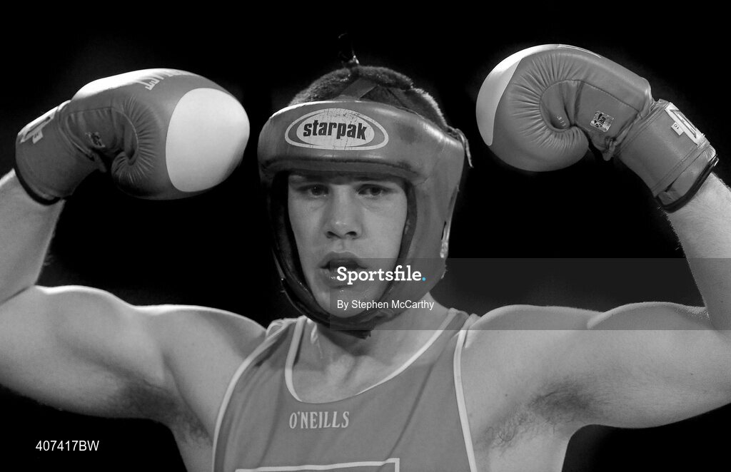 5 March 2010; Con Sheehan, Clonmel, celebrate his victory over Alan Reynolds, Ballinacarrow, following their elite 91kg final bout. National Men's & Women's Elite National Championships 2010 Finals - Friday, National Stadium, Dublin. Picture credit: Stephen McCarthy / SPORTSFILE