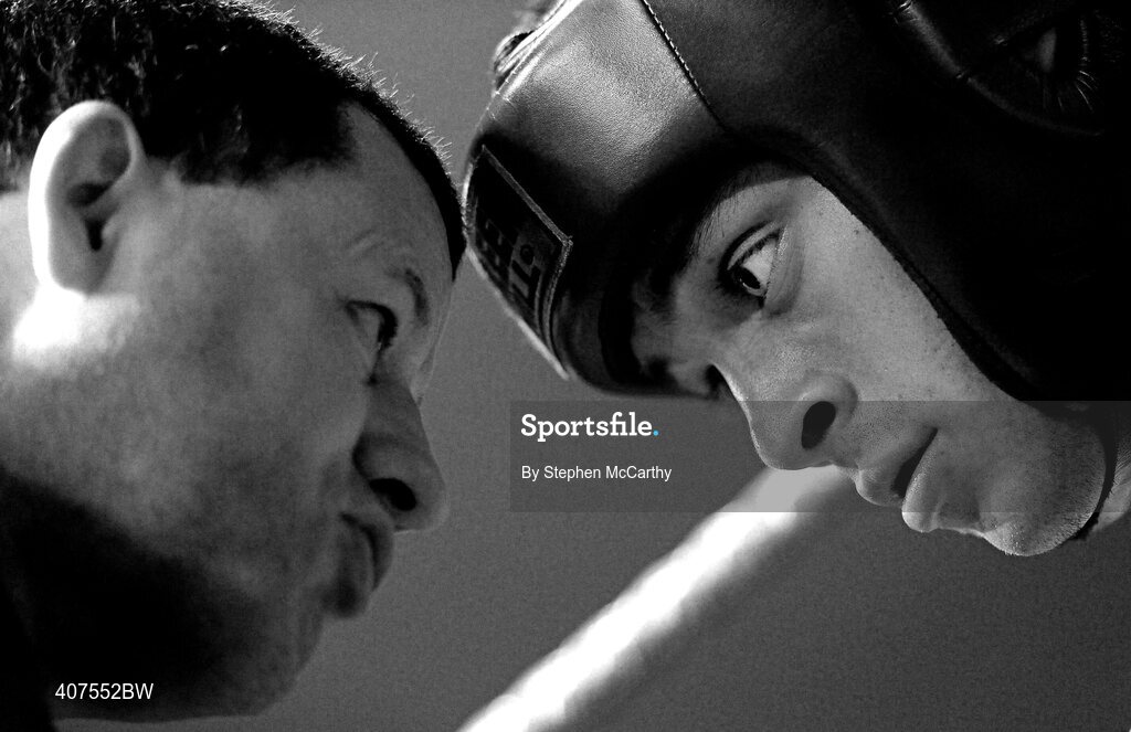 6 March 2010; Trainer Seamus Deays speaks to his boxer Conal Hall, Clonard, during his men's novice 67kg bout with Karl Kinga, Mount Tallant. Men's Novice National Championships 2010 Finals - Saturday Afternoon Session, National Stadium, Dublin. Picture credit: Stephen McCarthy / SPORTSFILE