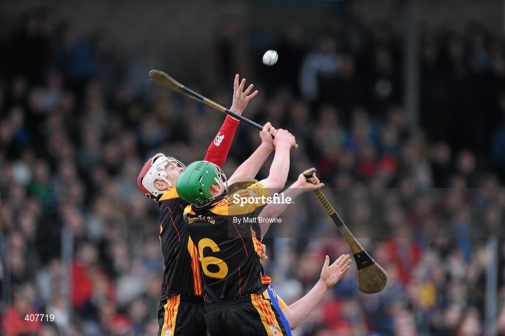 6 March 2010; Martin Moroney and Shane Dowling, Ard Scoil Ris, in action against Philip Loody, Thurles CBS. Harty Cup Final replay, Thurles CBS v Ard Scoil Ris, McDonagh Park, Nenagh, Co. Tipperary. Picture credit: Matt Browne / SPORTSFILE
