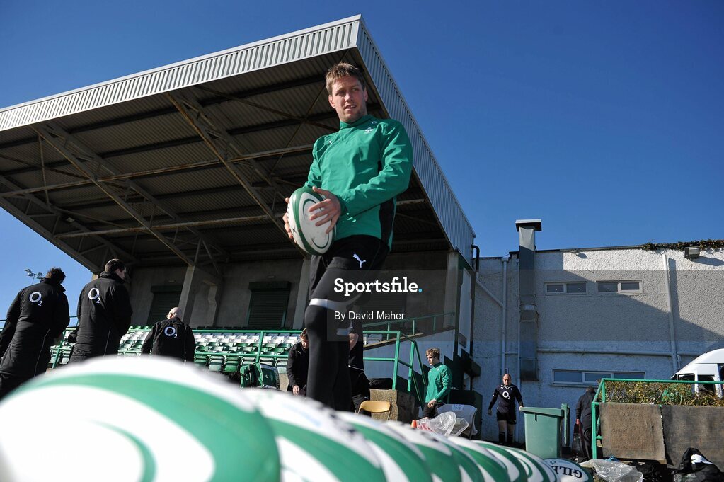 8 March 2010; Ireland's Ronan O'Gara pictured before squad training ahead of their RBS Six Nations Rugby Championship match against Wales on Saturday. Ireland rugby squad training, Dr. Hickey Park, Greystones, Co. Wicklow. Picture credit; David Maher / SPORTSFILE