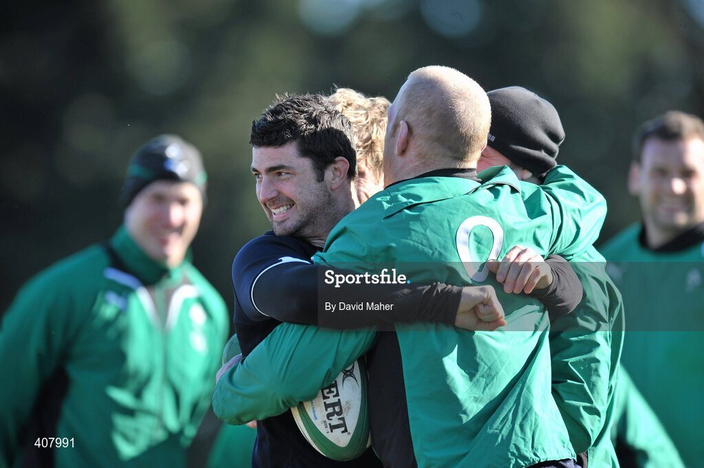 8 March 2010; Ireland's Rob Kearney, left, with Paul O'Connell during squad training ahead of their RBS Six Nations Rugby Championship match against Wales on Saturday. Ireland rugby squad training, Dr. Hickey Park, Greystones, Co. Wicklow. Picture credit; David Maher / SPORTSFILE