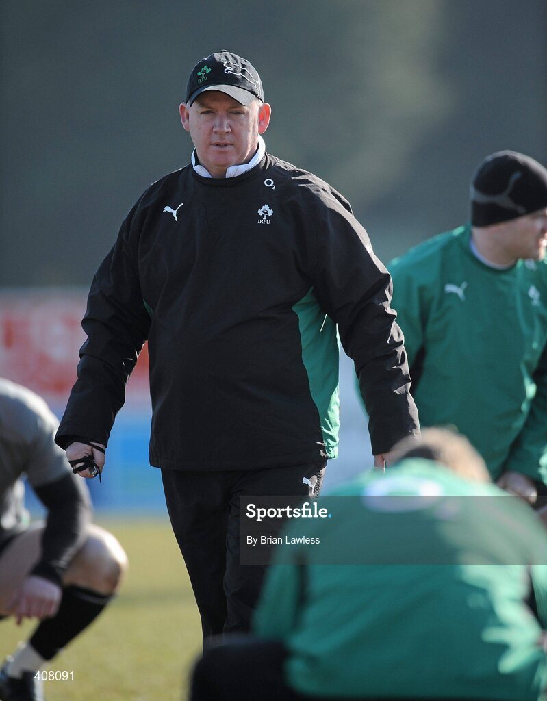 9 March 2010; Ireland head coach Declan Kidney during rugby squad training ahead of their RBS Six Nations Rugby Championship match against Wales on Saturday. Dr. Hickey Park, Greystones, Co. Wicklow. Picture credit; Brian Lawless / SPORTSFILE