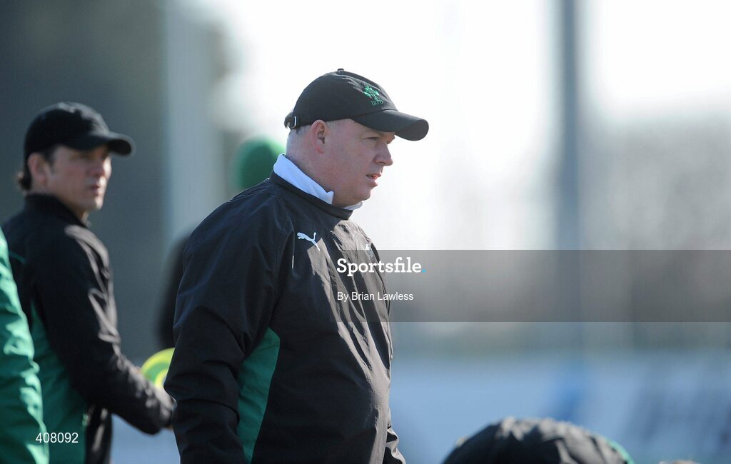 9 March 2010; Ireland head coach Declan Kidney and defence coach Les Kiss, left, during rugby squad training ahead of their RBS Six Nations Rugby Championship match against Wales on Saturday. Dr. Hickey Park, Greystones, Co. Wicklow. Picture credit; Brian Lawless / SPORTSFILEa