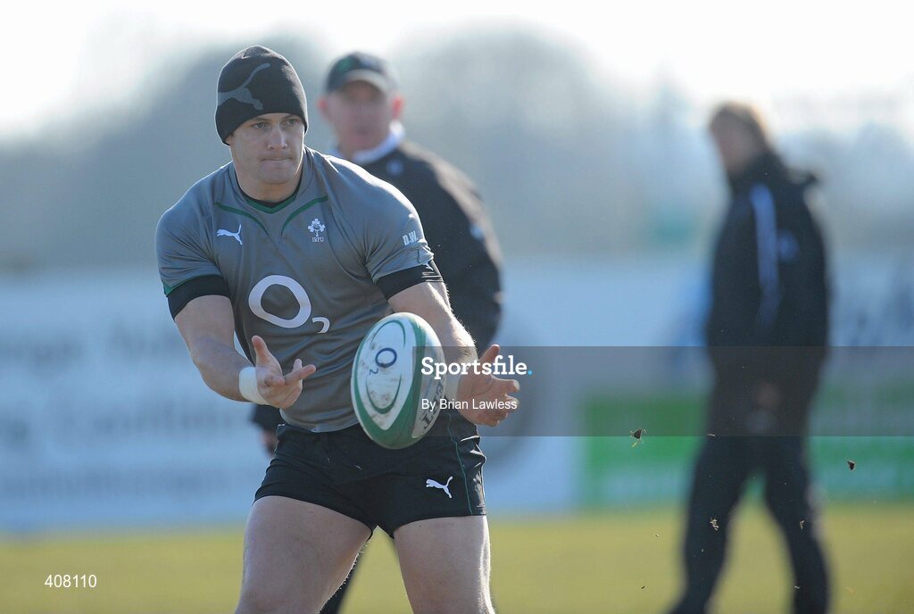 9 March 2010; Ireland's David Wallace during rugby squad training ahead of their RBS Six Nations Rugby Championship match against Wales on Saturday. Dr. Hickey Park, Greystones, Co. Wicklow. Picture credit; Brian Lawless / SPORTSFILE