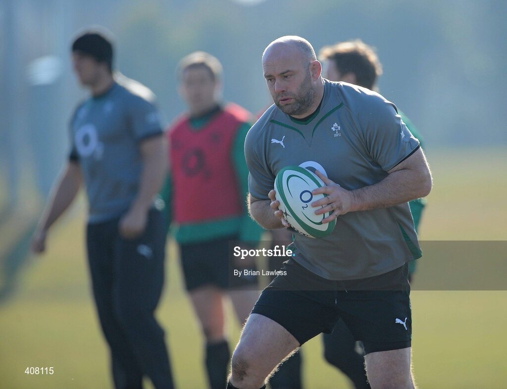 9 March 2010; Ireland's John Hayes during rugby squad training ahead of their RBS Six Nations Rugby Championship match against Wales on Saturday. Dr. Hickey Park, Greystones, Co. Wicklow. Picture credit; Brian Lawless / SPORTSFILE