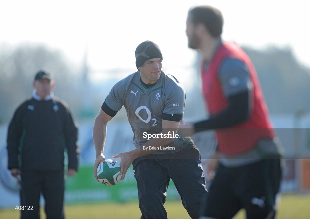 9 March 2010; Ireland's Donncha O'Callaghan during rugby squad training ahead of their RBS Six Nations Rugby Championship match against Wales on Saturday. Dr. Hickey Park, Greystones, Co. Wicklow. Picture credit; Brian Lawless / SPORTSFILE