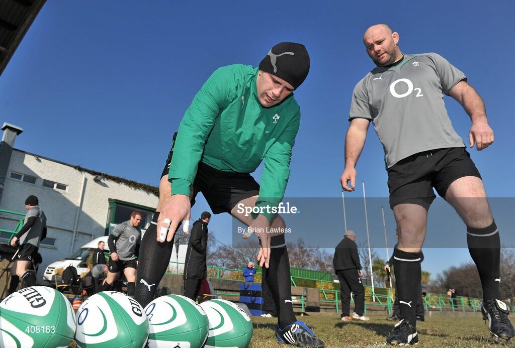 9 March 2010; Ireland's Shane Jennings and John Hayes, right, during the rugby squad team announcement ahead of their RBS Six Nations Rugby Championship match against Wales on Saturday. Fitzpatrick's Castle Hotel, Killiney, Co. Dublin. Picture credit; Brian Lawless / SPORTSFILE