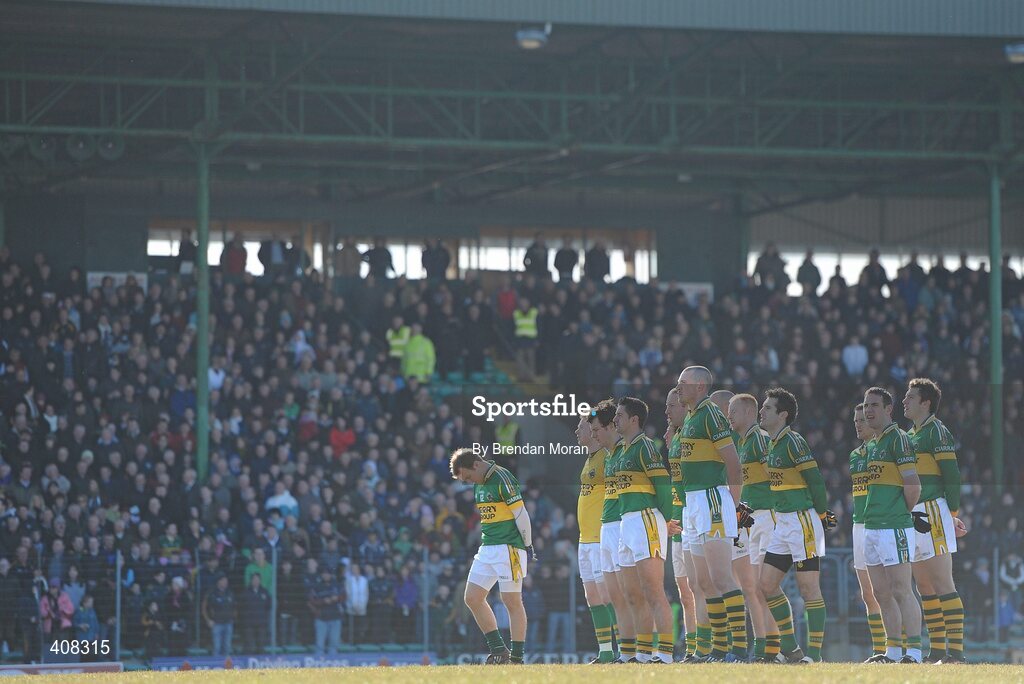 7 March 2010; The Kerry team stand for the national anthem before the game. Allianz GAA Football National League, Division 1, Round 3, Kerry v Derry, Austin Stack Park, Tralee, Co. Kerry. Picture credit: Brendan Moran / SPORTSFILE