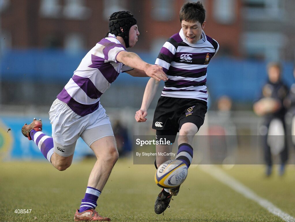 11 March 2010; Tom O'Brien, Terenure College, in action against David Doyle, Clongowes Wood College SJ. Leinster Schools Junior Cup Semi-Final, Clongowes Wood College SJ v Terenure College, Donnybrook Stadium, Donnybrook, Dublin. Picture credit: Stephen McCarthy / SPORTSFILE
