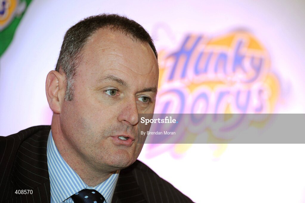 11 March 2010; Hunky Dorys and former League of Ireland champions Drogheda United have announced a major two year sponsorship deal, which will include United Park being renamed Hunky Dorys Park and the first and reserve teams will carry the Hunky Dory logo. Speaking at the announcement is team manager Alan Matthews. Herbert Park Hotel, Ballsbridge, Dublin. Picture credit: Brendan Moran / SPORTSFILE