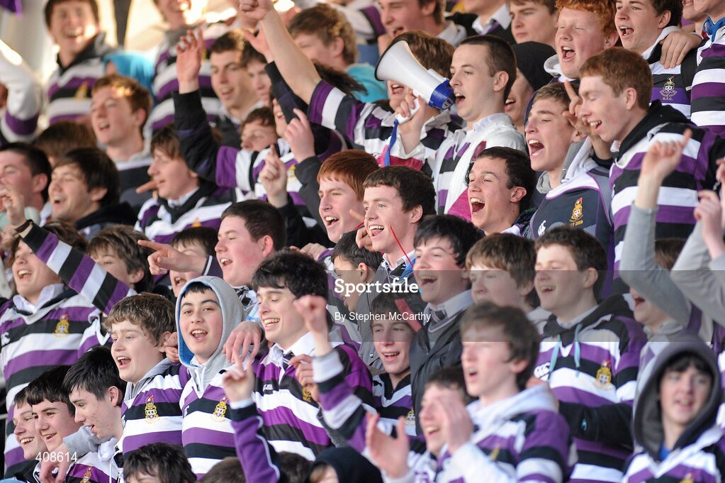 11 March 2010; Terenure College supporters celebrate their side's victory. Leinster Schools Junior Cup Semi-Final, Clongowes Wood College SJ v Terenure College, Donnybrook Stadium, Donnybrook, Dublin. Picture credit: Stephen McCarthy / SPORTSFILE