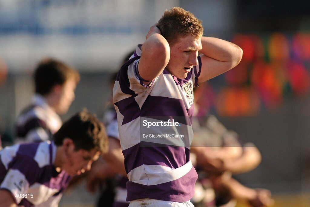 11 March 2010; A dejected David Garty, Clongowes Wood College SJ. Leinster Schools Junior Cup Semi-Final, Clongowes Wood College SJ v Terenure College, Donnybrook Stadium, Donnybrook, Dublin. Picture credit: Stephen McCarthy / SPORTSFILE