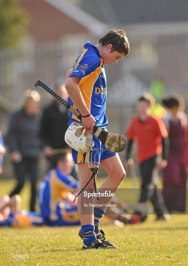 11 March 2010; A dejected James Bourke, Thurles CBS, at the final whistle. Harty Cup Final, 2nd Replay, Thurles CBS v Ard Scoil Ris, McDonagh Park, Nenagh, Co. Tipperary. Picture credit: Diarmuid Greene / SPORTSFILE