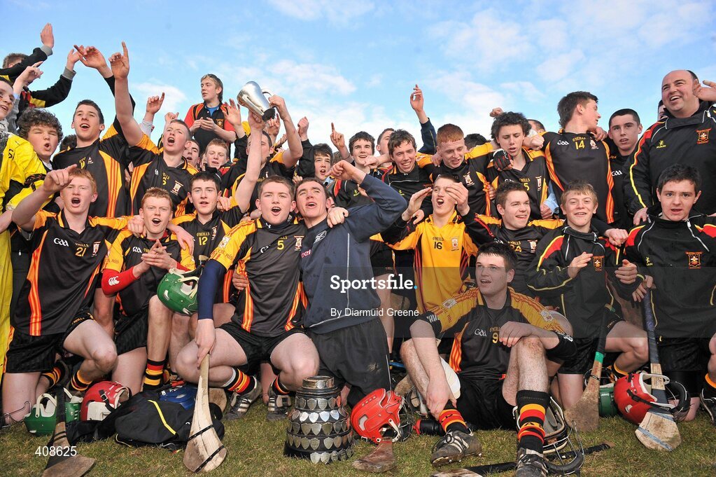 11 March 2010; The Ard Scoil Ris team celebrate with the Dr Harty Cup on the pitch after victory over Thurles CBS. Harty Cup Final, 2nd Replay, Thurles CBS v Ard Scoil Ris, McDonagh Park, Nenagh, Co. Tipperary. Picture credit: Diarmuid Greene / SPORTSFILE