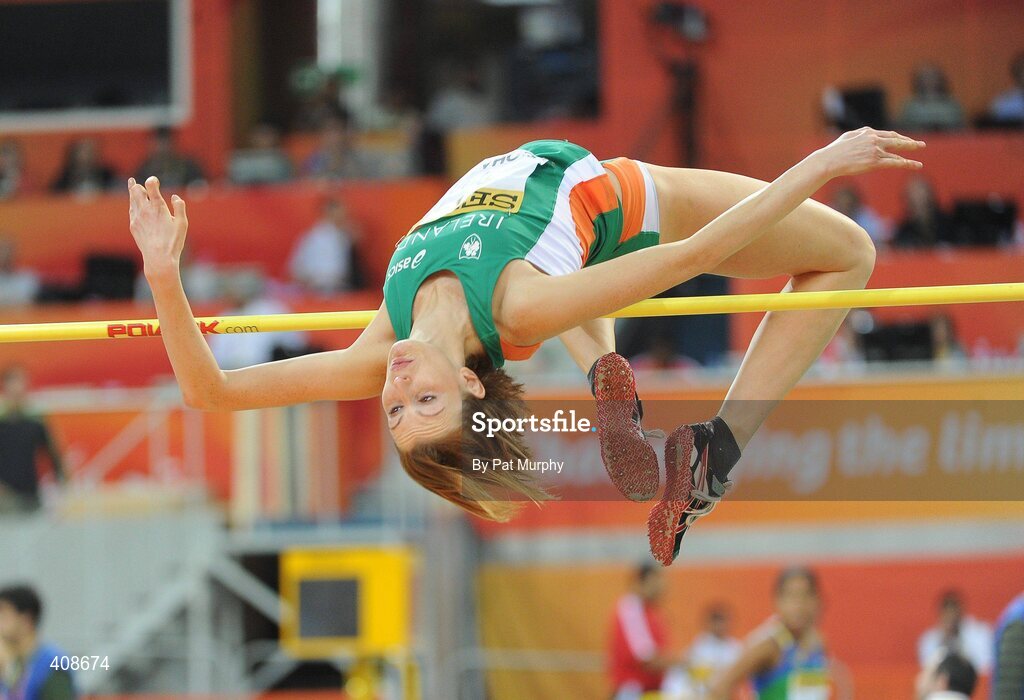 12 March 2010; Ireland's Deirdre Ryan, who failed to qualify for the high jump final, clears the bar during the Women's High Jump Qualification. 13th IAAF World Indoor Athletics Championships, Doha, Qatar. Picture credit: Pat Murphy / SPORTSFILE