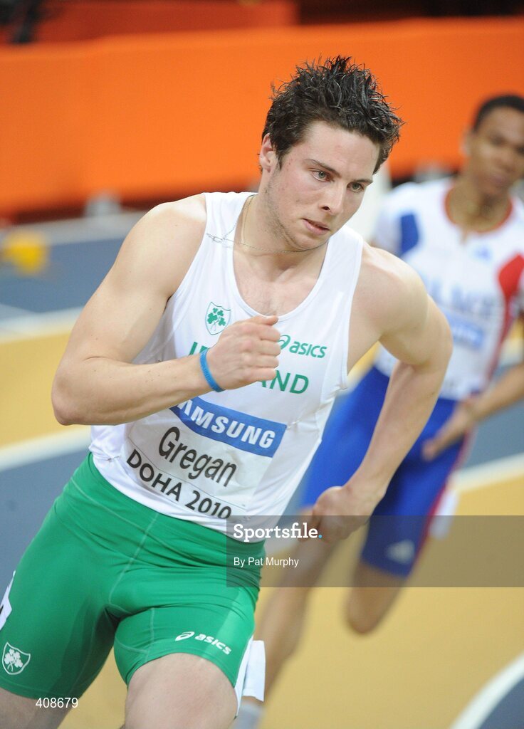 12 March 2010; Ireland's Brian Gregan who finished in third place and failed to qualify from his Men's 400m heat with a time of 47.26s during the 13th IAAF World Indoor Athletics Championships, Doha, Qatar. Picture credit: Pat Murphy / SPORTSFILE