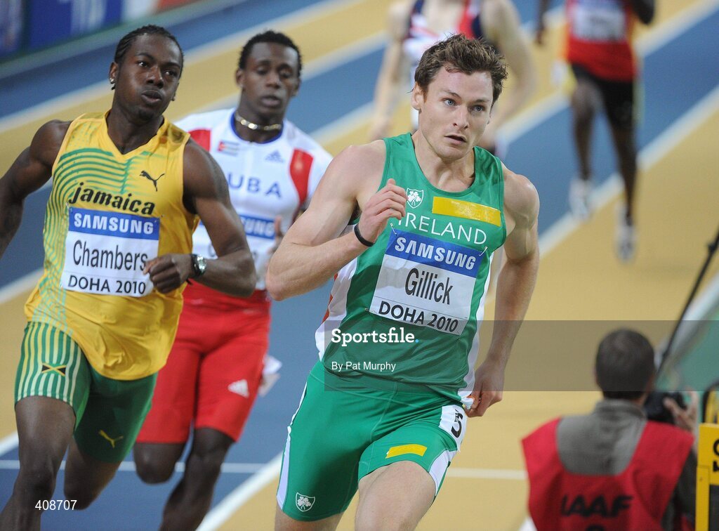 12 March 2010; Ireland's David Gillick leads the field on his way to winning his Men's 400m heat with a time of 46.72s during the 13th IAAF World Indoor Athletics Championships, Doha, Qatar. Picture credit: Pat Murphy / SPORTSFILE