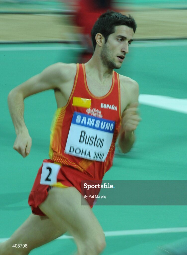 12 March 2010; David Bustos, Spain, on his way to finishing in second place in his Men's 800m heat to qualify for the 800m Semi-Final at the 13th IAAF World Indoor Athletics Championships, Doha, Qatar. Picture credit: Pat Murphy / SPORTSFILE