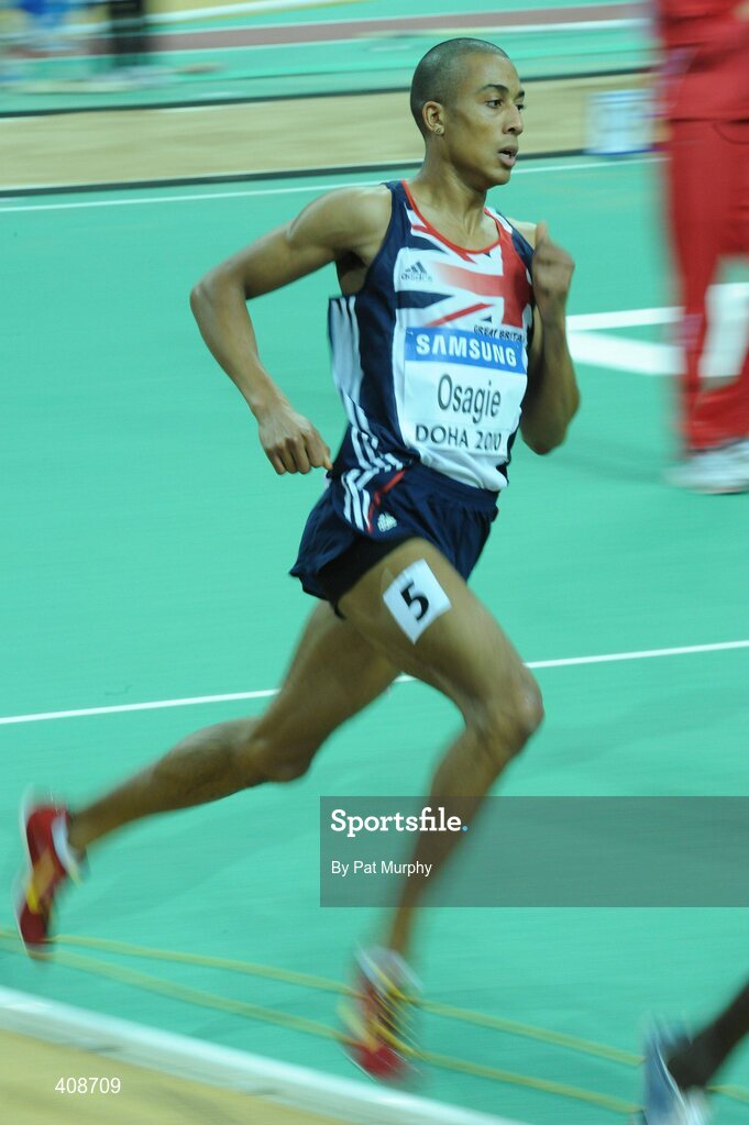 12 March 2010; Andrew Osagie, Great Britain, on his way to qualifying for the Men's 800m Semi-Final after finishing in second place with a personal best time of 1:47.40 at the 13th IAAF World Indoor Athletics Championships, Doha, Qatar. Picture credit: Pat Murphy / SPORTSFILE
