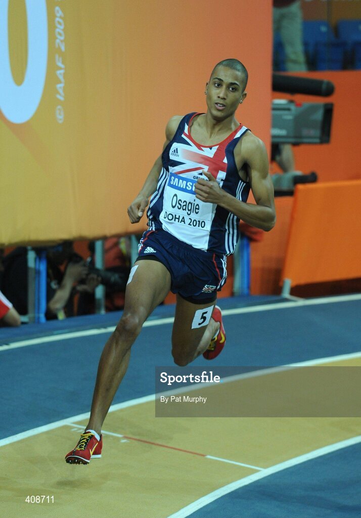 12 March 2010; Andrew Osagie, Great Britain, on his way to qualifying for the Men's 800m Semi-Final after finishing in second place with a personal best time of 1:47.40 at the 13th IAAF World Indoor Athletics Championships, Doha, Qatar. Picture credit: Pat Murphy / SPORTSFILE