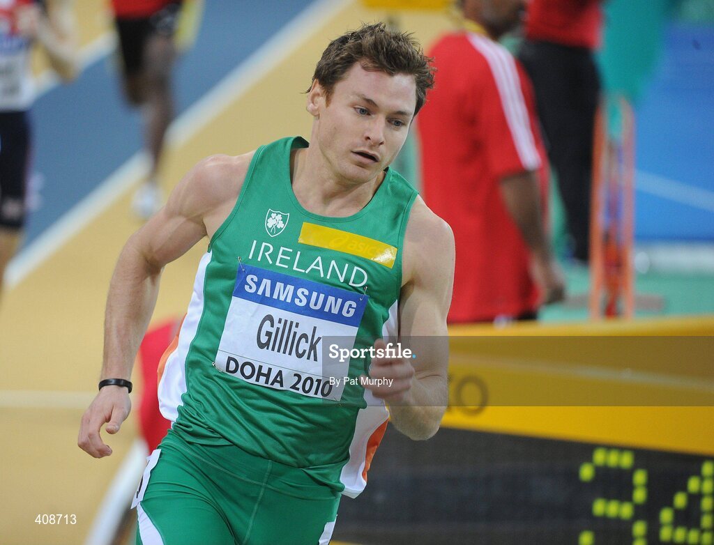12 March 2010; Ireland's David Gillick on his way to winning his Men's 400m heat with a time of 46.72s during the 13th IAAF World Indoor Athletics Championships, Doha, Qatar. Picture credit: Pat Murphy / SPORTSFILE
