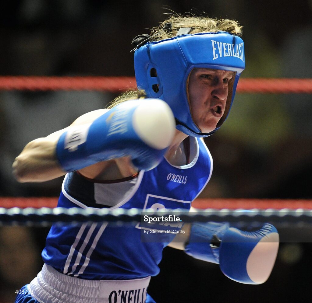 6 March 2010; Julia Tsyplakova, Ukraine, in action against Katie Taylor, Bray, Ireland, during their women's 60kg special bout. Men's Elite & Women's Novice National Championships 2010 Finals - Saturday Evening Session, National Stadium, Dublin. Picture credit: Stephen McCarthy / SPORTSFILE
