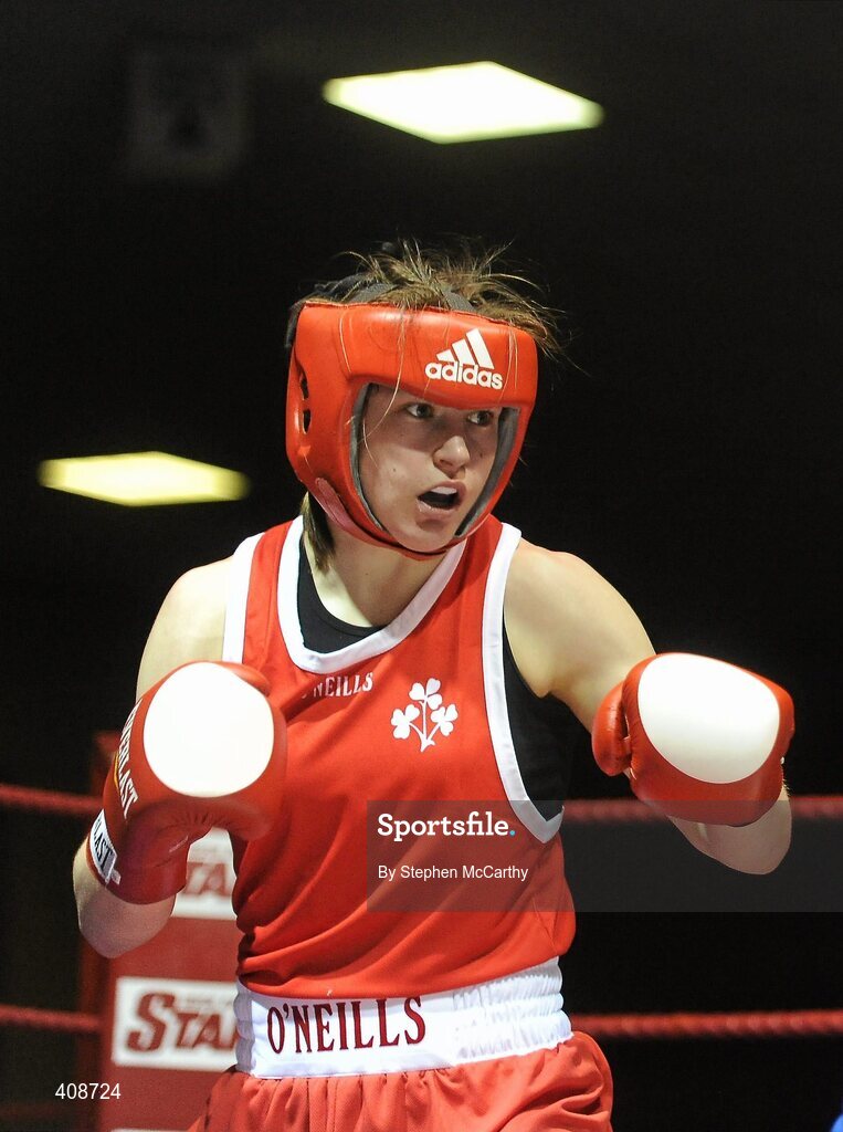 6 March 2010; Katie Taylor, Bray, Ireland, in action against Julia Tsyplakova, Ukraine, during their women's 60kg special bout. Men's Elite & Women's Novice National Championships 2010 Finals - Saturday Evening Session, National Stadium, Dublin. Picture credit: Stephen McCarthy / SPORTSFILE
