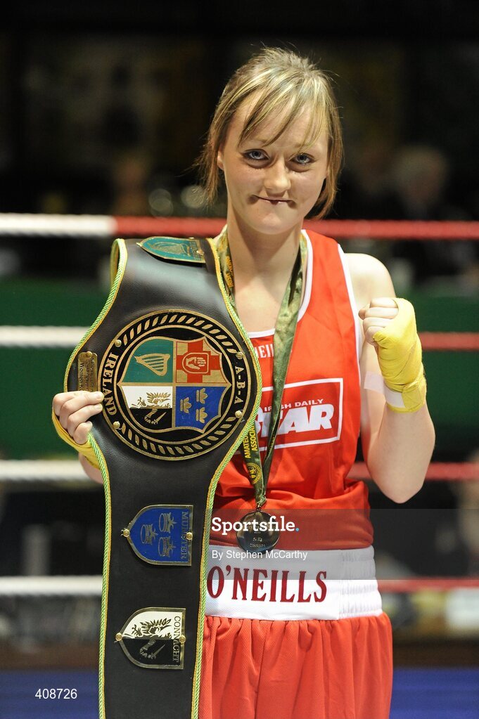 6 March 2010; Ceire Smith, Cavan, with her 54kg elite women's belt after receiving a walkover. Men's Elite & Women's Novice National Championships 2010 Finals - Saturday Evening Session, National Stadium, Dublin. Picture credit: Stephen McCarthy / SPORTSFILE