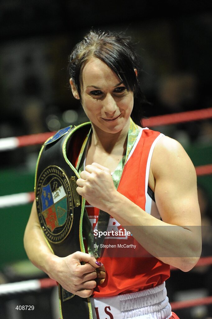6 March 2010; Dervla Duffy, Ryston, with her 57kg elite women's belt after receiving a walkover. Men's Elite & Women's Novice National Championships 2010 Finals - Saturday Evening Session, National Stadium, Dublin. Picture credit: Stephen McCarthy / SPORTSFILE