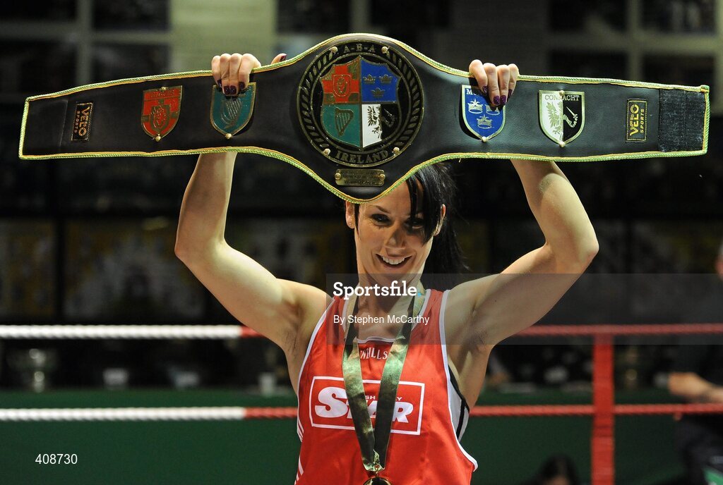 6 March 2010; Dervla Duffy, Ryston, with her 57kg elite women's belt after receiving a walkover. Men's Elite & Women's Novice National Championships 2010 Finals - Saturday Evening Session, National Stadium, Dublin. Picture credit: Stephen McCarthy / SPORTSFILE
