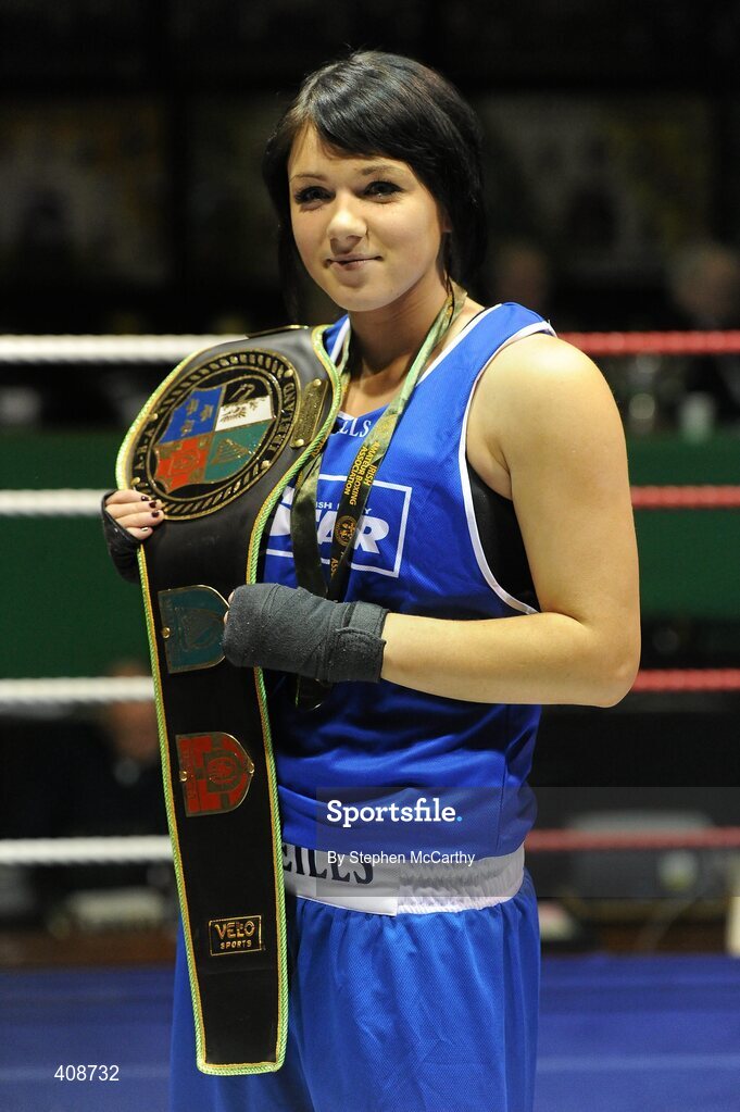 6 March 2010; Tara Keane, St Annes, with her 64kg elite women's belt after receiving a walkover. Men's Elite & Women's Novice National Championships 2010 Finals - Saturday Evening Session, National Stadium, Dublin. Picture credit: Stephen McCarthy / SPORTSFILE