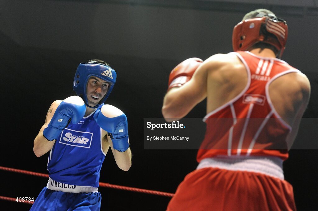 6 March 2010; Derek Thorpe, St Aidans, left, in action against John Joe Nevin, Cavan, during their men's elite 54kg final bout. Men's Novice National Championships 2010 Finals - Saturday Afternoon Session, National Stadium, Dublin. Picture credit: Stephen McCarthy / SPORTSFILE