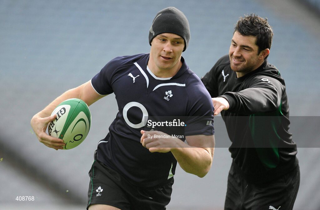 12 March 2010; Ireland's David Wallace in action against Rob Kearney during the squad captain's run ahead of their RBS Six Nations Rugby Championship match against Wales on Saturday. Croke Park, Dublin. Picture credit: Brendan Moran / SPORTSFILE