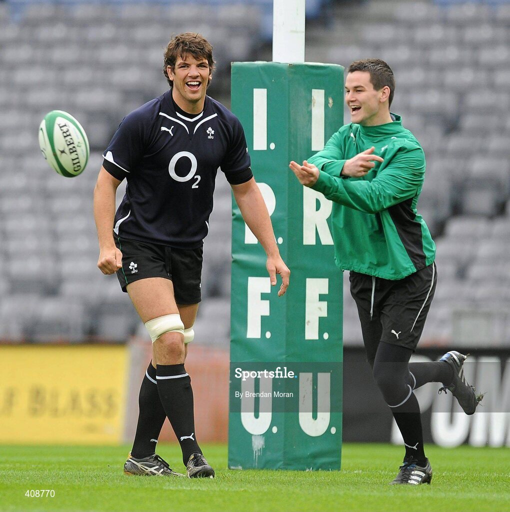 12 March 2010; Ireland's Donncha O'Callaghan, left, and Jonathan Sexton in action during the squad captain's run ahead of their RBS Six Nations Rugby Championship match against Wales on Saturday. Croke Park, Dublin. Picture credit: Brendan Moran / SPORTSFILE