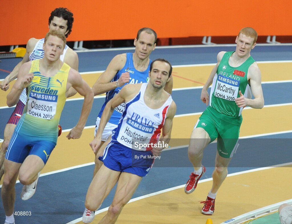 12 March 2010; Ireland's David McCarthy on his way to finishing in 4th place and failing to qualify from his Men's 800m heat despite running a seasons best time of 1:51.88. 13th IAAF World Indoor Athletics Championships, Doha, Qatar. Picture credit: Pat Murphy / SPORTSFILE